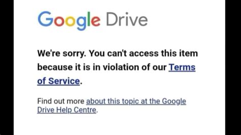 I cannot access an item because of violation of terms of service .
